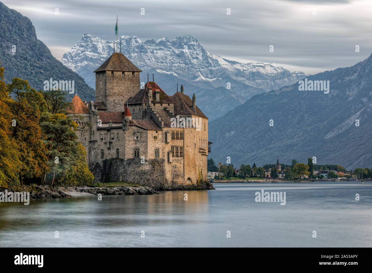 Veytaux, Vaud, sul Lago di Ginevra, Svizzera, Europa Foto Stock