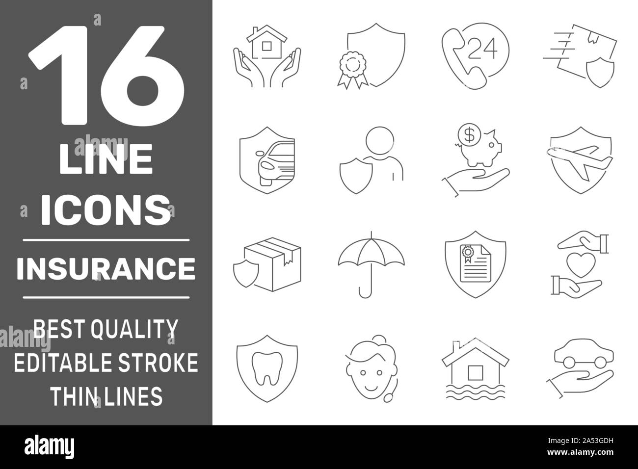 La casa di assicurazione icone. Assicurazioni sulla vita e i simboli di protezione. Protezione auto segno. Concept web pulsanti. Illustrazione Vettoriale. Corsa modificabile. EPS 10 Illustrazione Vettoriale
