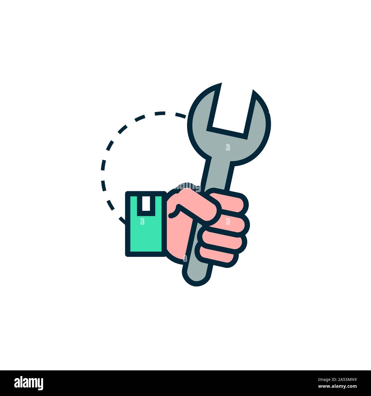 Mano con chiave di strumenti di lavoro engineering icona illustrazione vettoriale Illustrazione Vettoriale