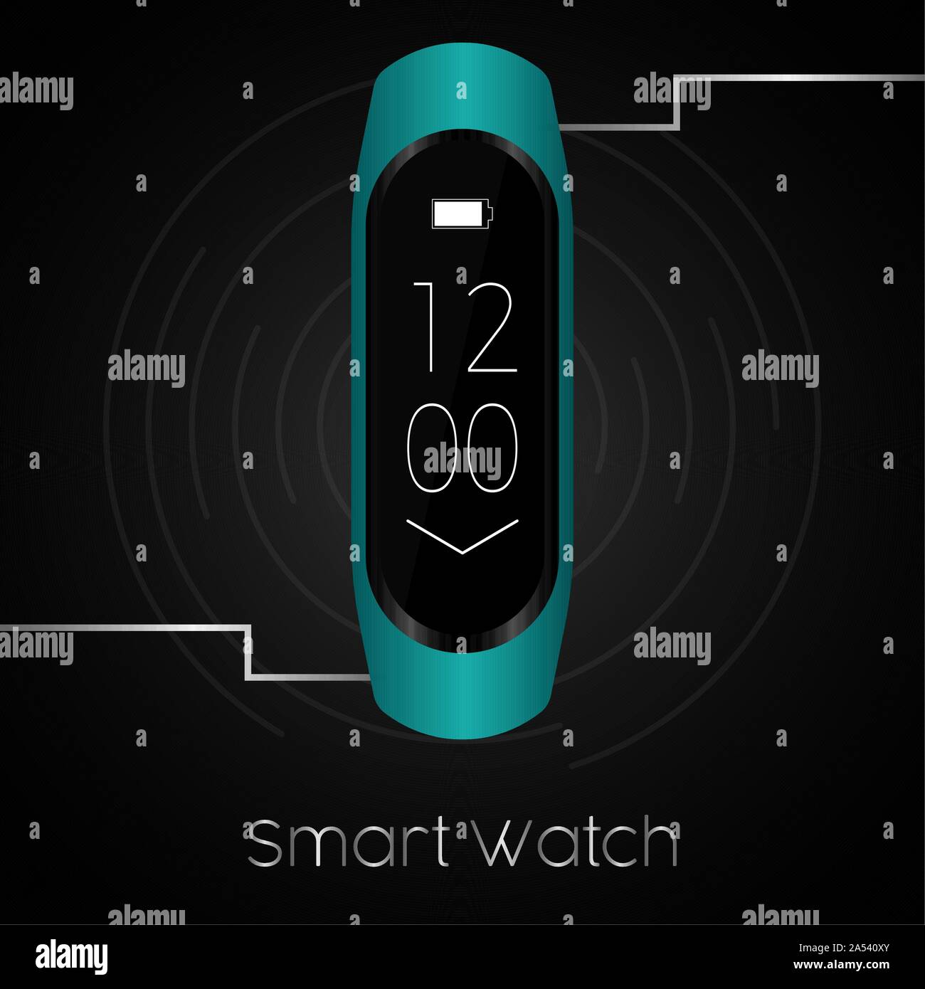 Smartwatch sotto un poster. Orologio digitale - illustrazione vettoriale Illustrazione Vettoriale