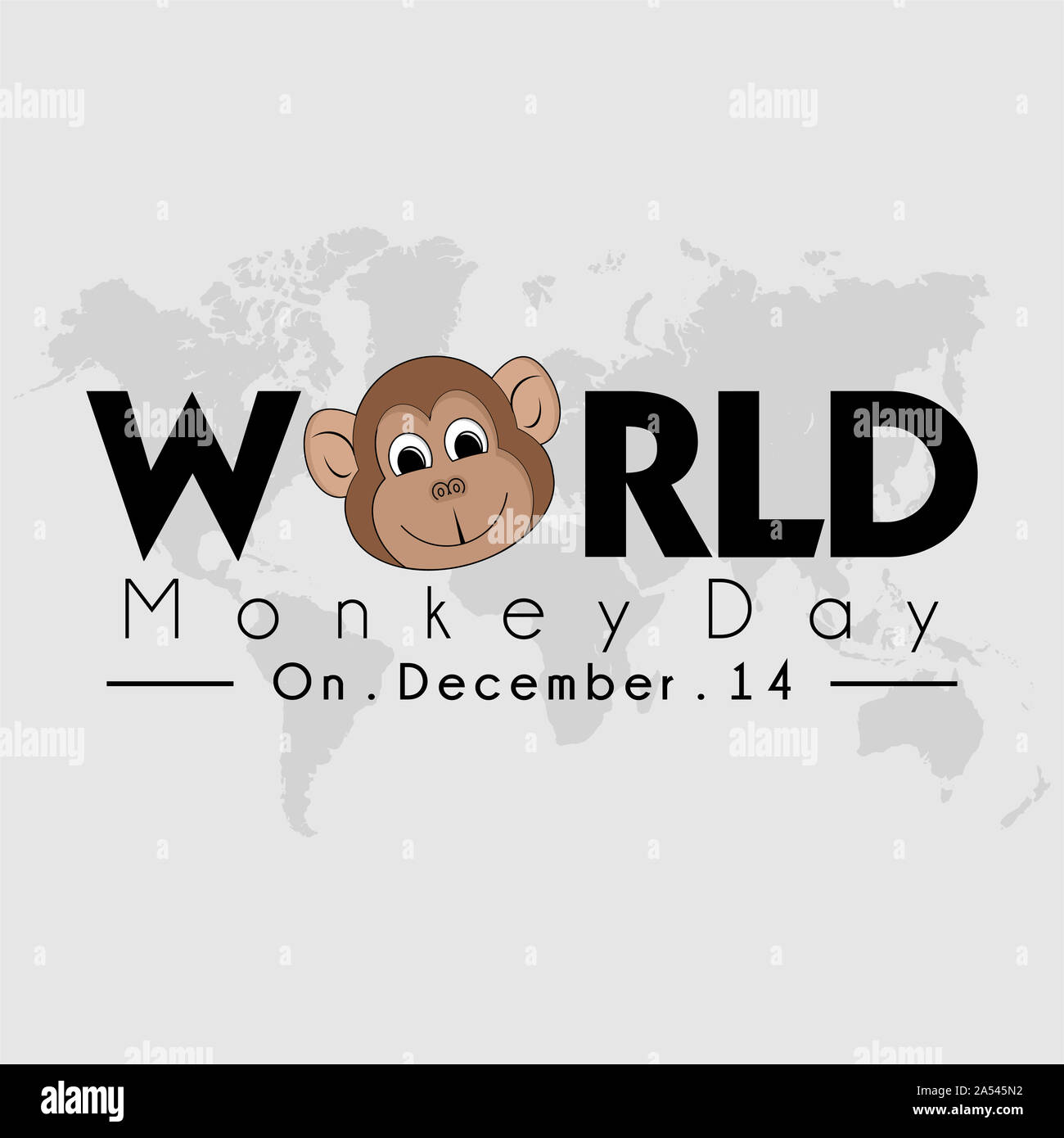 Mondo Monkey giorno tipografia con muso di scimmia su 'World' testo Foto Stock