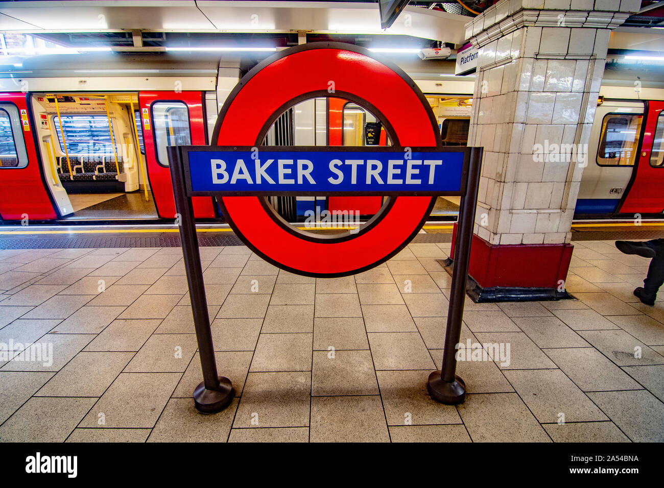 La stazione della metropolitana di Baker Street segno, Londra, Regno Unito. Foto Stock