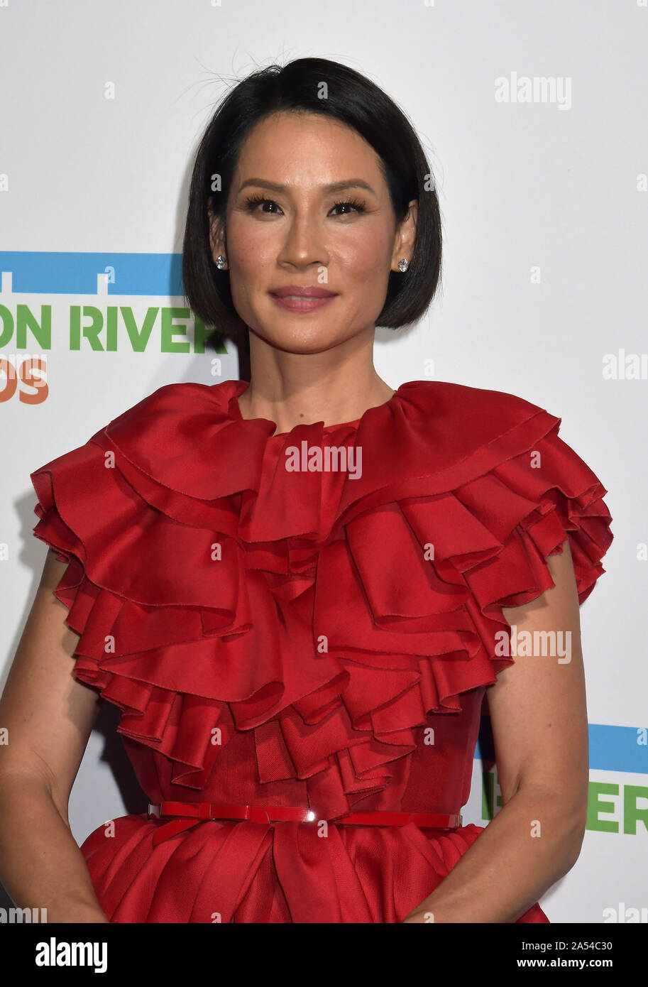 New York, Stati Uniti. Xvii oct, 2019. L'attrice Lucy Liu arriva sul tappeto rosso Hudson River Park gala annuale in onore di Michael R. Bloomberg, David Chang e Lucy Liu a Cipriani South Street a New York City il giovedì, 17 ottobre 2019. Foto di Luigi Lanzano/UPI Credito: UPI/Alamy Live News Foto Stock