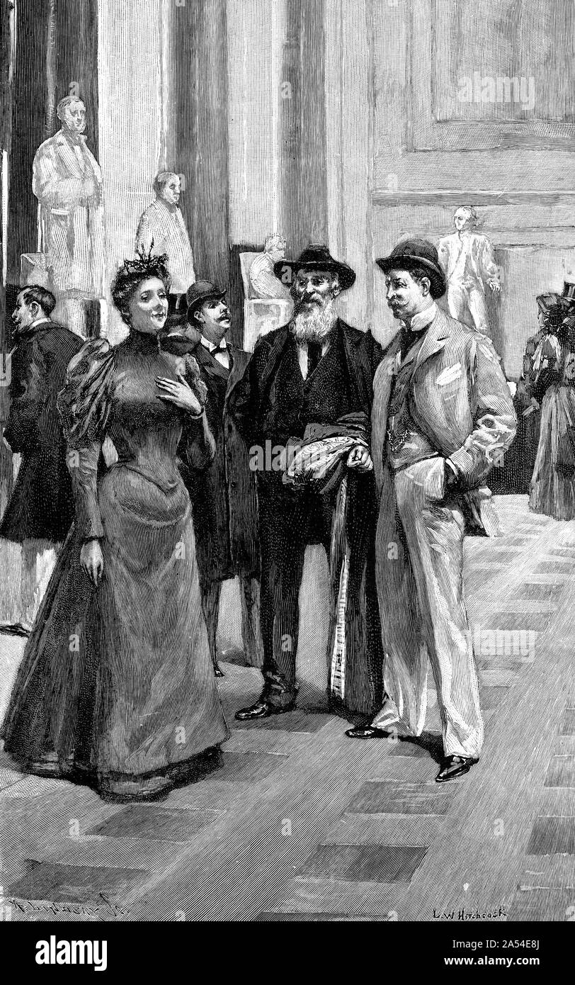 Incisione di un popolo radunato nel whispering gallery in Campidoglio di Washington. Da Harper's magazine 1895 Foto Stock