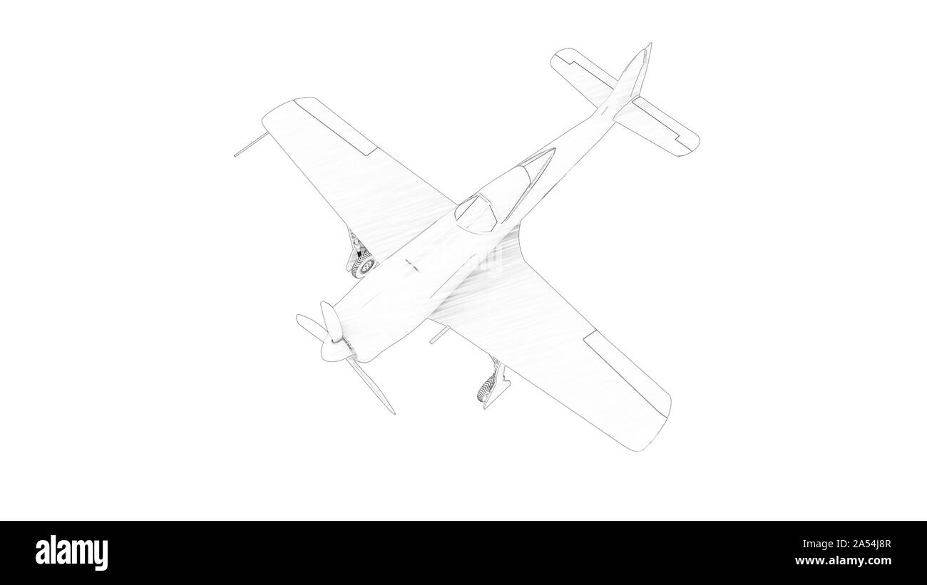 Illustrazione di linea di una guerra mondiale 2 fighter aereo isolato in uno sfondo bianco Foto Stock Illustrazione di linea di una guerra mondiale 2 fighter aereo isolato in uno sfondo bianco Foto Stock