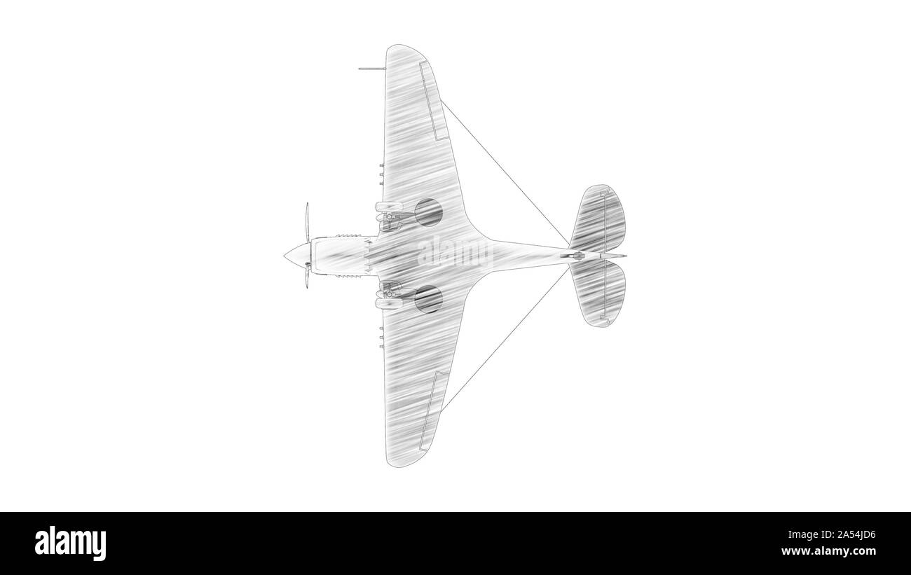 Disegno della linea illustrazione di una guerra mondiale due aerei da caccia Foto Stock