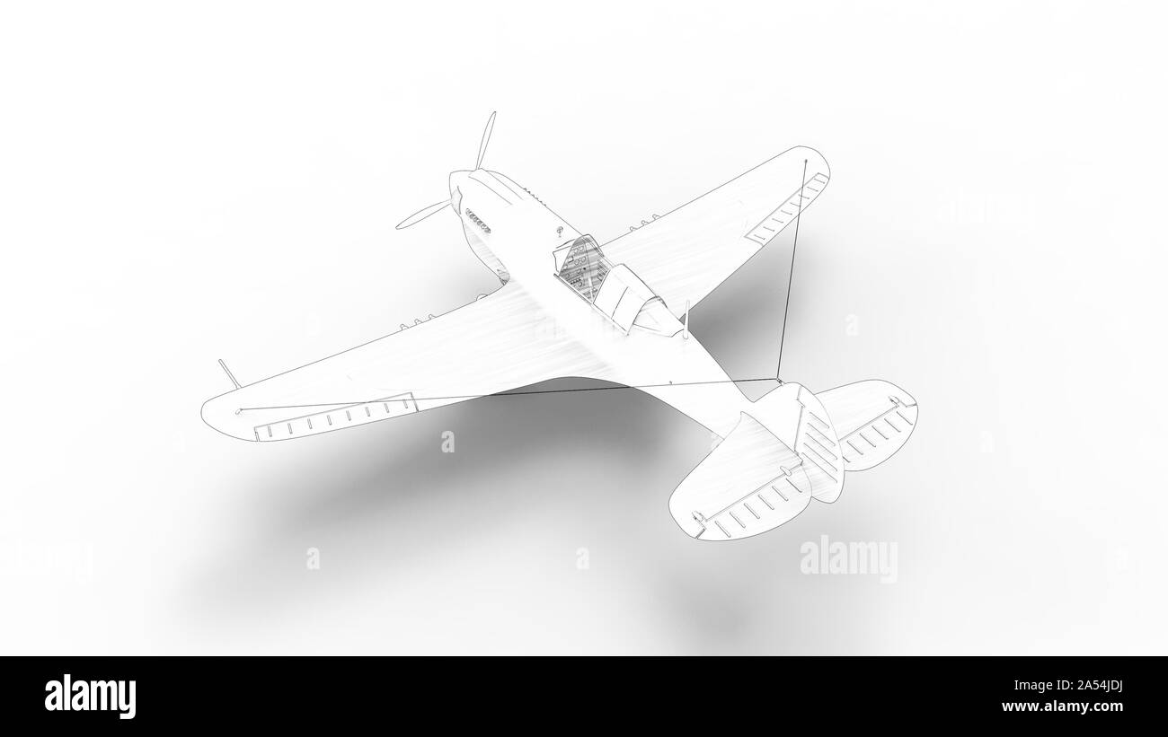 Disegno della linea illustrazione di una guerra mondiale due aerei da caccia Foto Stock