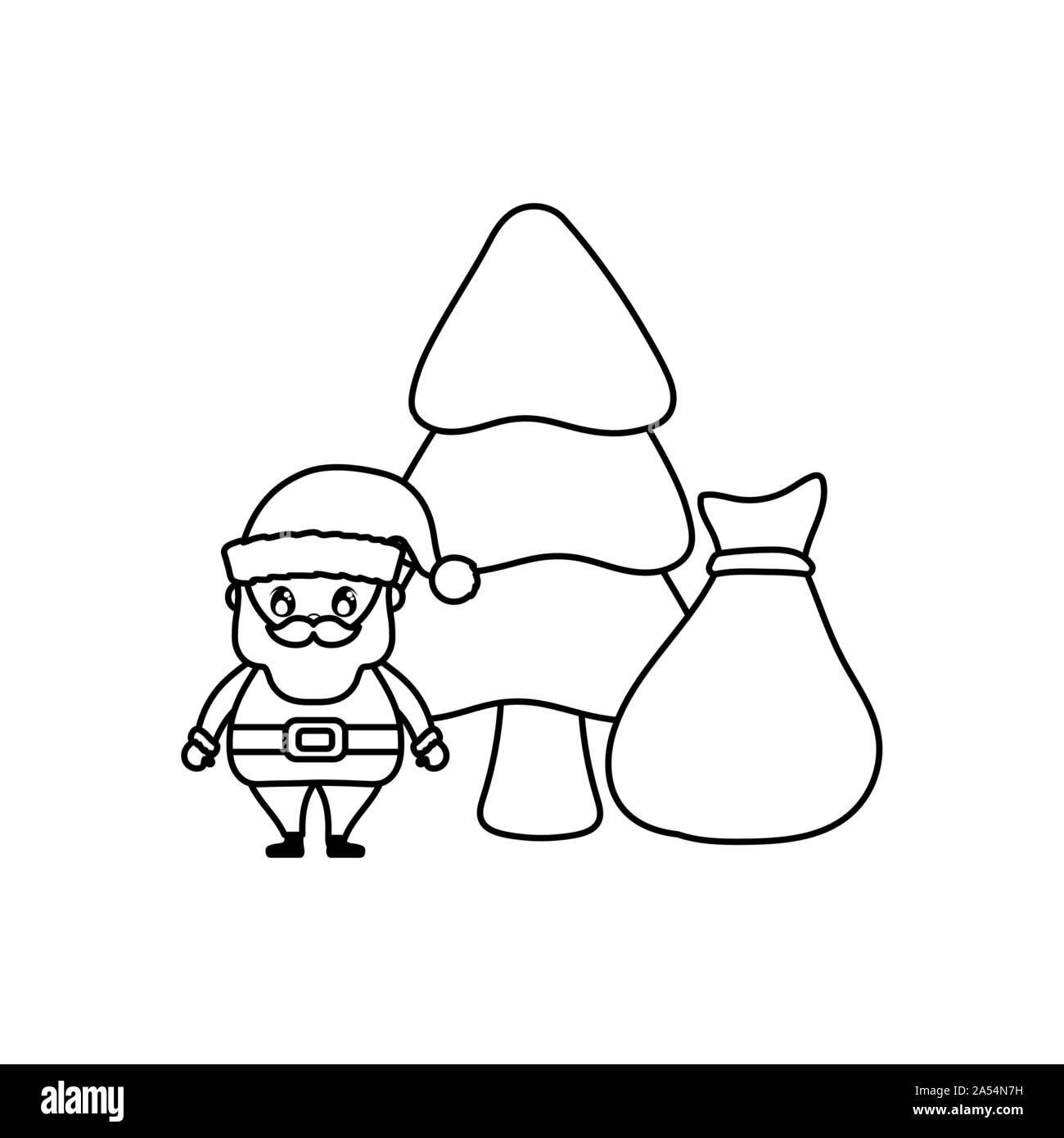 Babbo Natale con sacco di doni e di albero di natale su sfondo bianco illustrazione vettoriale design Illustrazione Vettoriale