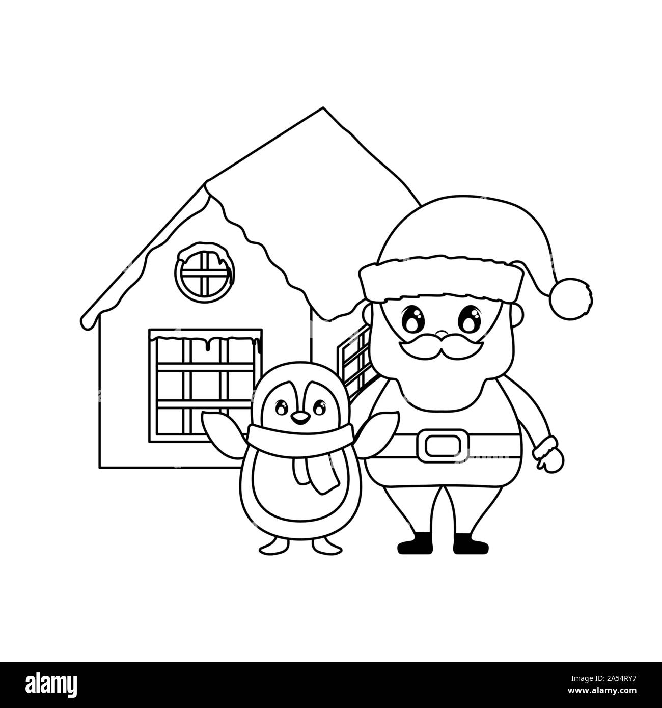 Babbo Natale con il pinguino su sfondo bianco illustrazione vettoriale design Illustrazione Vettoriale