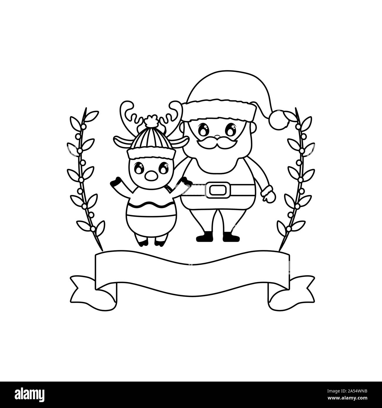 Babbo Natale con le renne su sfondo bianco illustrazione vettoriale design Illustrazione Vettoriale