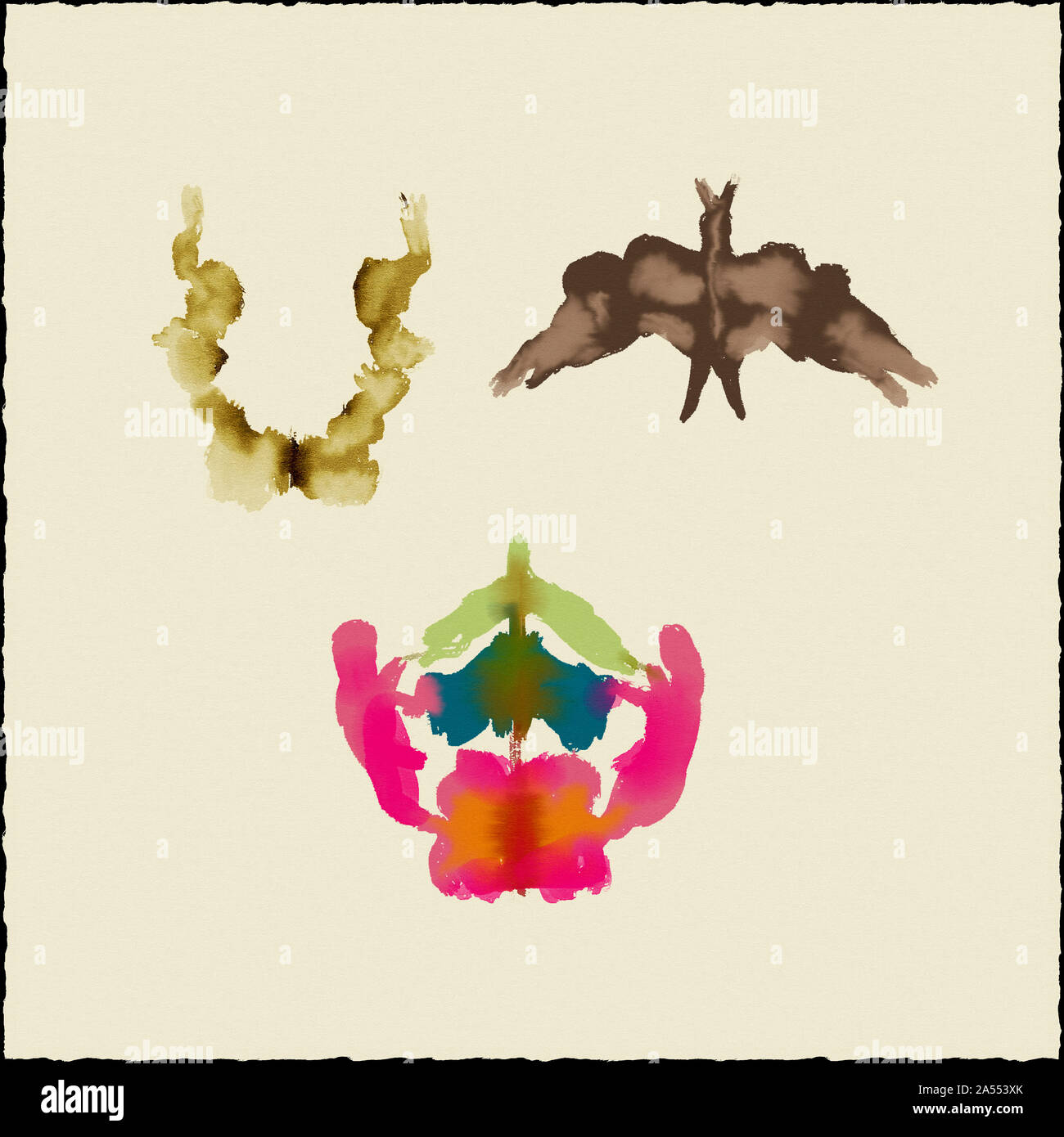 2d'animazione grafica animata che mostra serie di acquerelli di tratto di  pennello blob di inchiostro, spurgo, splatter o inkblot ispirato da  Rorschach test su carta giapponese Foto stock - Alamy