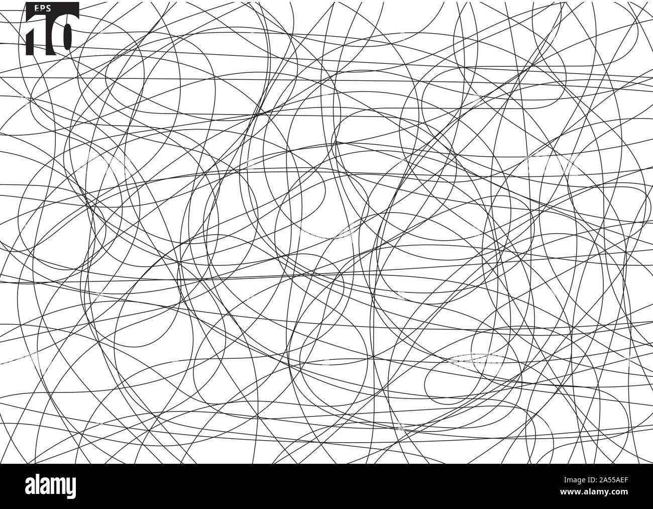 Scarabocchio astratto groviglio creativo su sfondo bianco. Disegnata a mano scrawl schizzo caos doodle pattern. Illustrazione Vettoriale Illustrazione Vettoriale