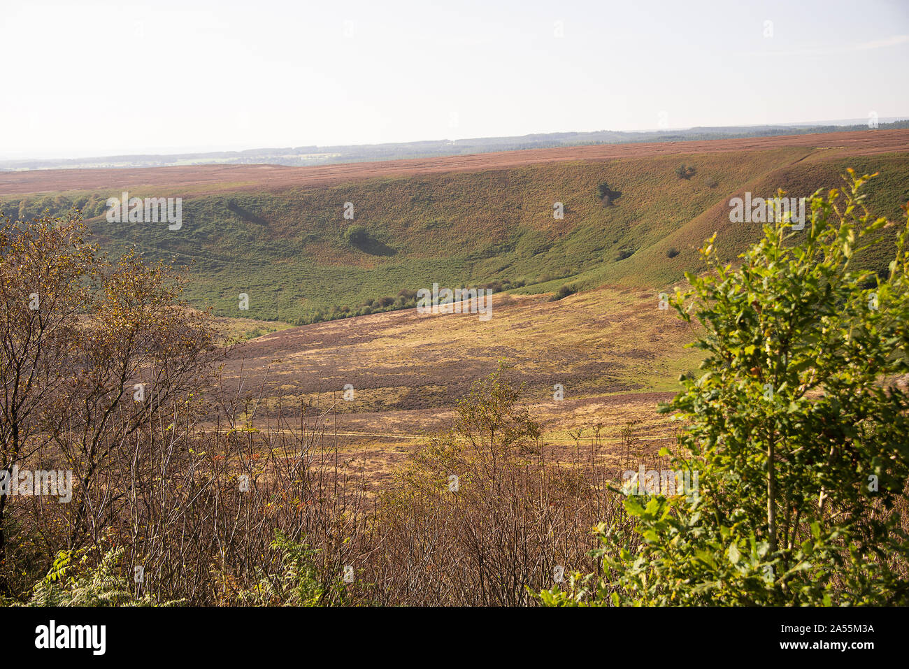Bella scena Moorland che si affaccia Hole of Horcum Levisham Moor vicino Pickering North Yorkshire Inghilterra Regno Unito Foto Stock