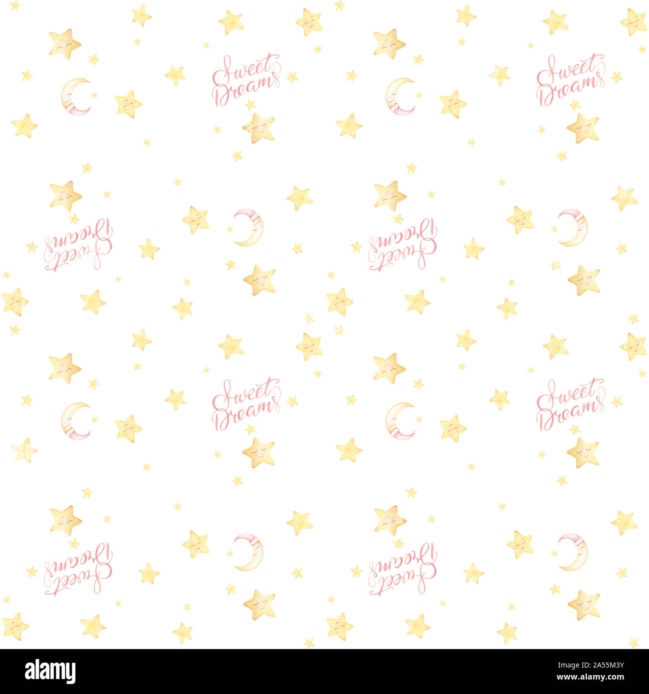 Seamless baby pattern. I ragazzi di stampe. Sweet Dreams. Luna, Stelle di sonno. Acquerello. Sfondo bianco. La qualità di stampa Foto Stock