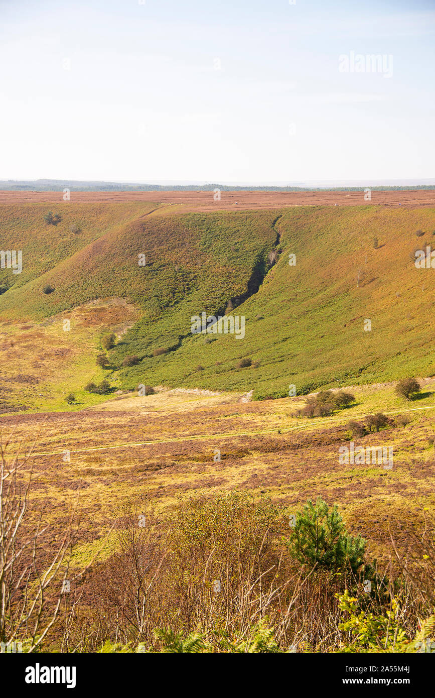 Bella scena Moorland che si affaccia Hole of Horcum Levisham Moor vicino Pickering North Yorkshire Inghilterra Regno Unito Foto Stock