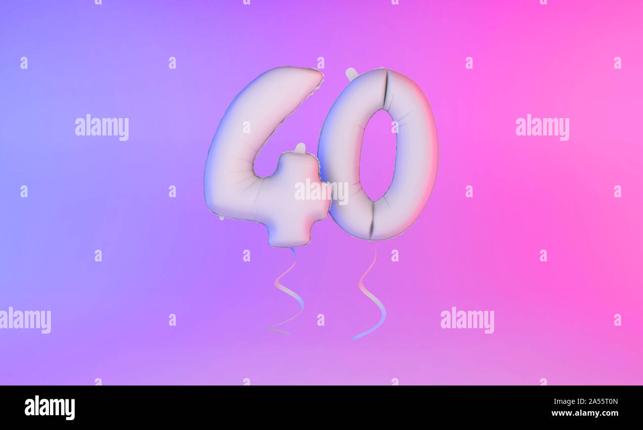 Numero bianco 40 celebrazione saluto a palloncino dello sfondo. Il rendering 3D Foto Stock
