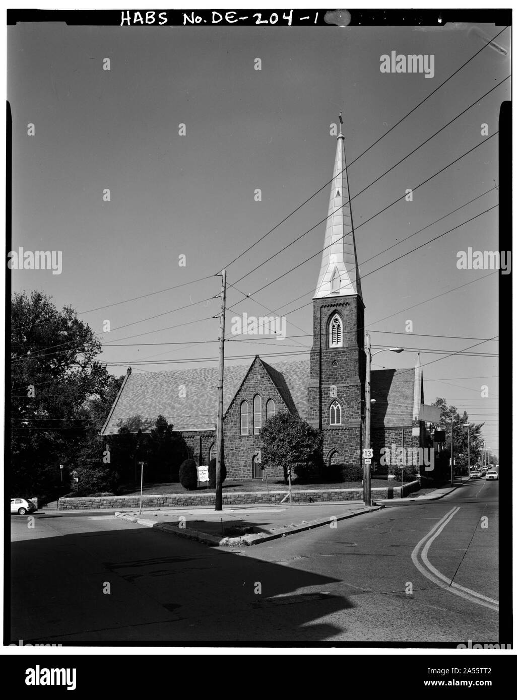 Vista mostrando di nord-ovest a sud-est ELEVAZIONE - Chiesa Cattedrale di San Giovanni, Concord Avenue e il nord di Market Street, Wilmington, New Castle County, DE Foto Stock