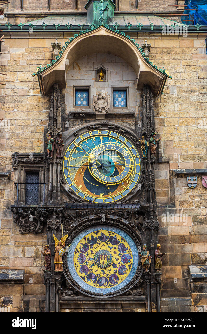 Orologio astronomico (Orloj) nella Città Vecchia di Praga - Repubblica ceca Foto Stock