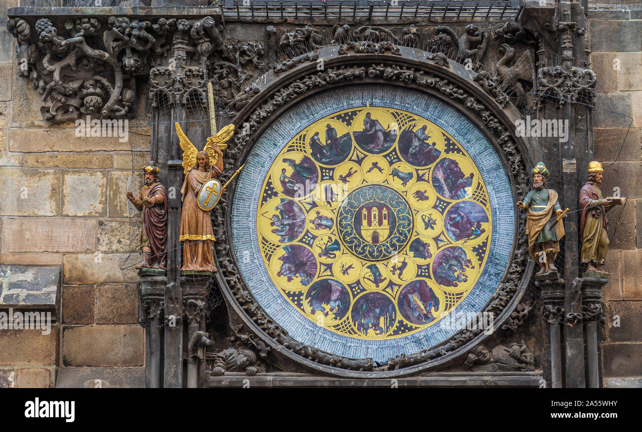 Orologio astronomico (Orloj) nella Città Vecchia di Praga - Repubblica Ceca Foto Stock