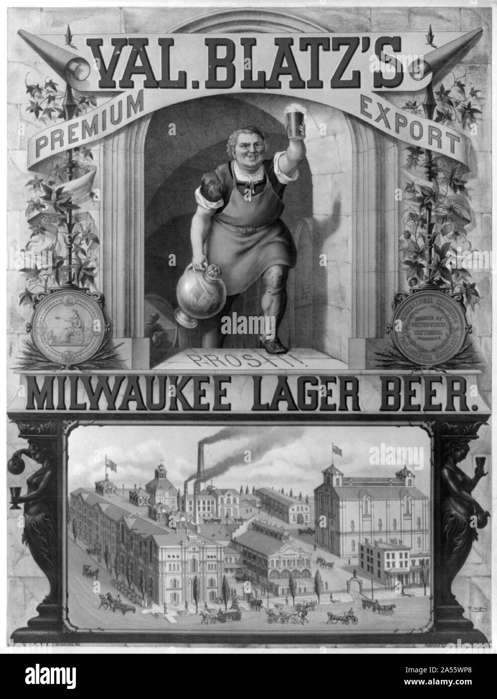 Val. Blatz premium per esportazione, Milwaukee birra lager / M. Ulffers. Foto Stock