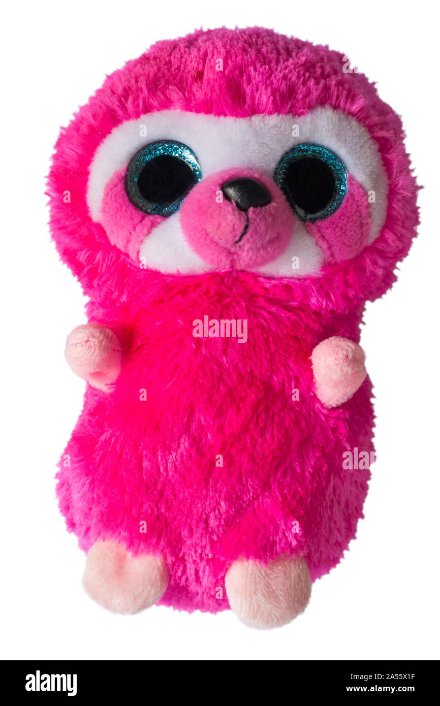 Keel Toys Mini Motsu Suzi The Sloth Plush Toy Animotsu Giocattolo rosa Sloth morbido isolato su sfondo bianco Foto Stock