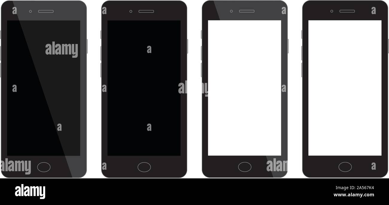Smart phone vuota. Smartphone con display vuoto. Quattro varianti. Vettore Illustrazione Vettoriale