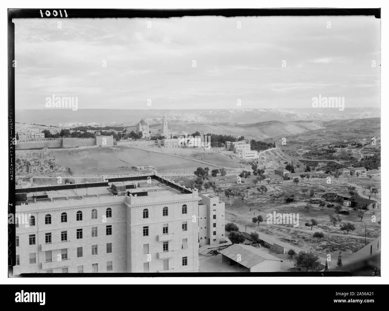 Visualizzare fr[om] Y torre, le ombre della sera sopra Sion & Hinom & luce del sole su Moab Foto Stock