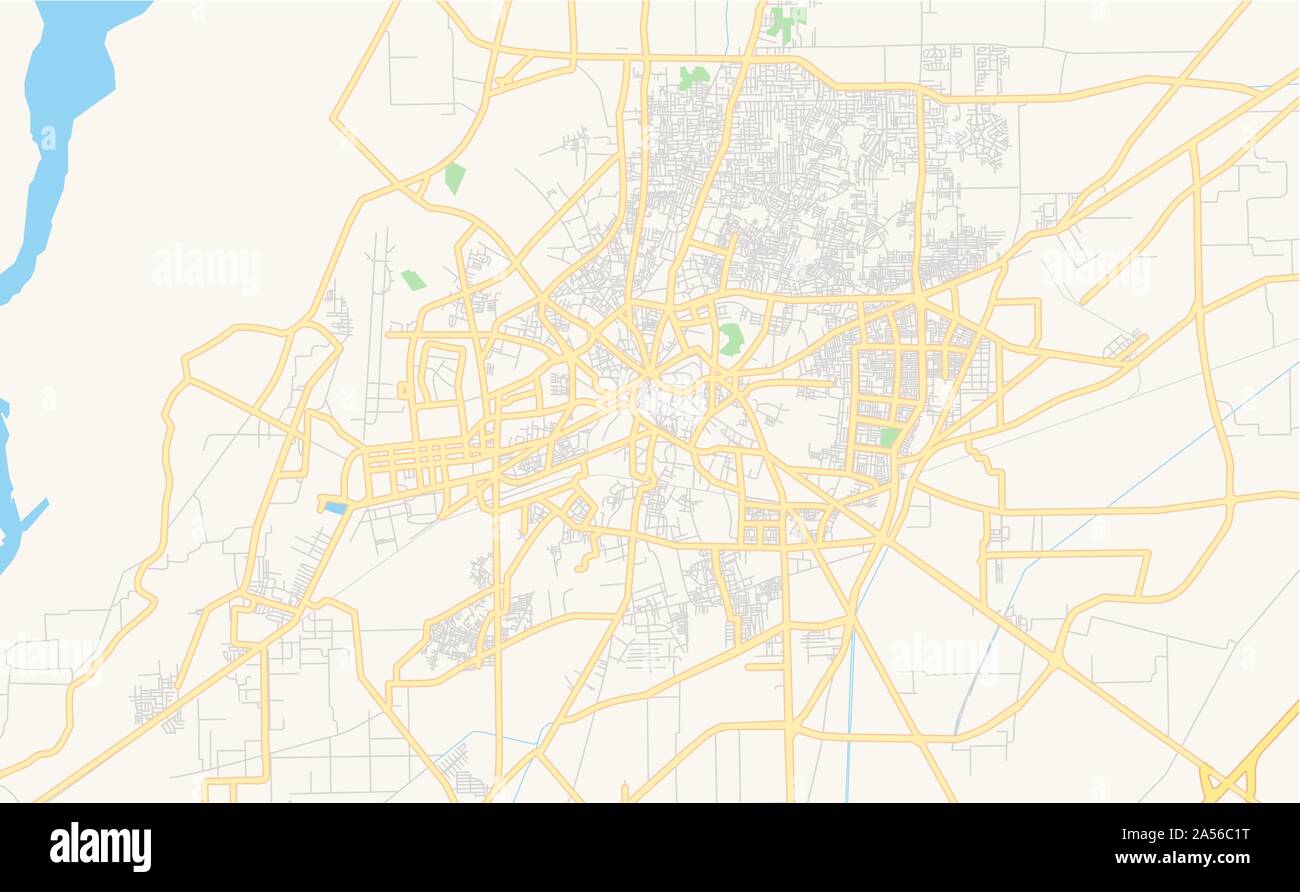 Versione stampabile cartina stradale di Multan, Provincia del Punjab, Pakistan. Mappa modello per uso aziendale. Illustrazione Vettoriale
