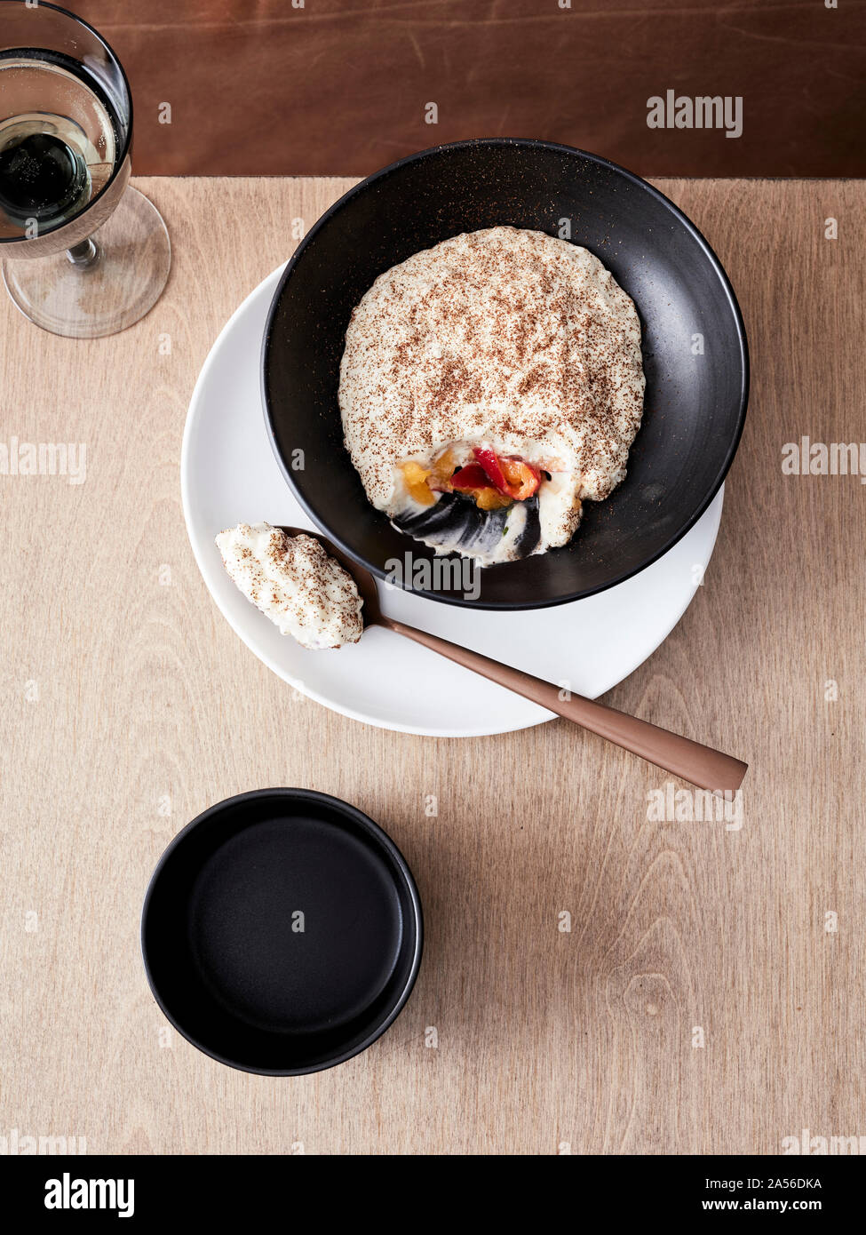 Koshihikari budino di riso, albicocca e caffè Foto Stock