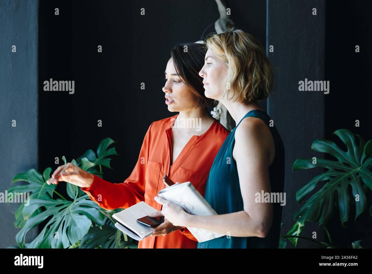 Imprenditrici avendo discussioni in ufficio Foto Stock