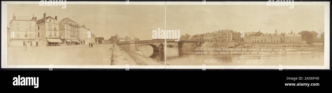 Vista di Chateau Thierry e il famoso ponte dove la Marine (Devil Dogs fermato il Hun impedissero l'accesso nella loro marcia su Parigi Foto Stock