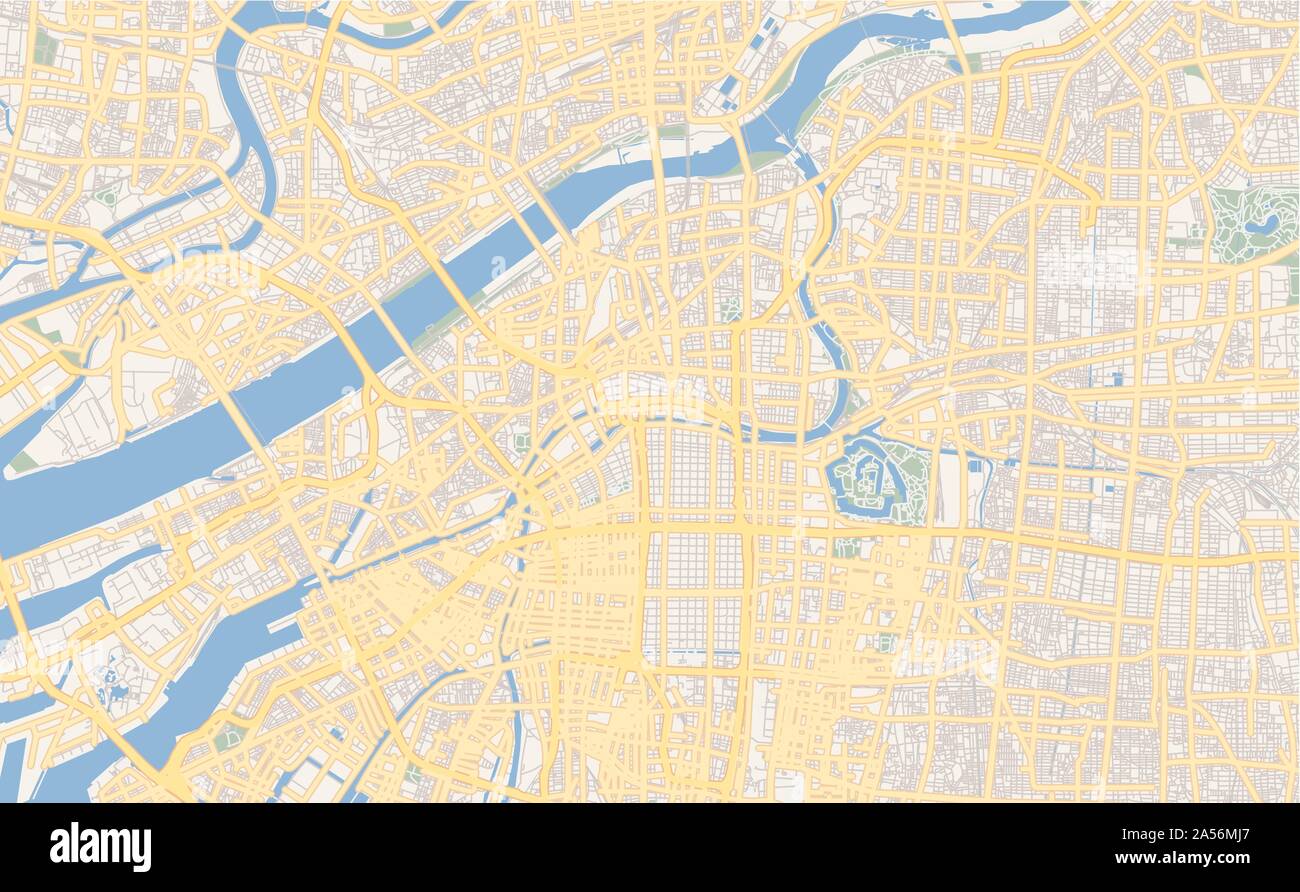 Versione stampabile cartina stradale di Osaka, prefettura di Osaka, Giappone. Mappa modello per uso aziendale. Illustrazione Vettoriale