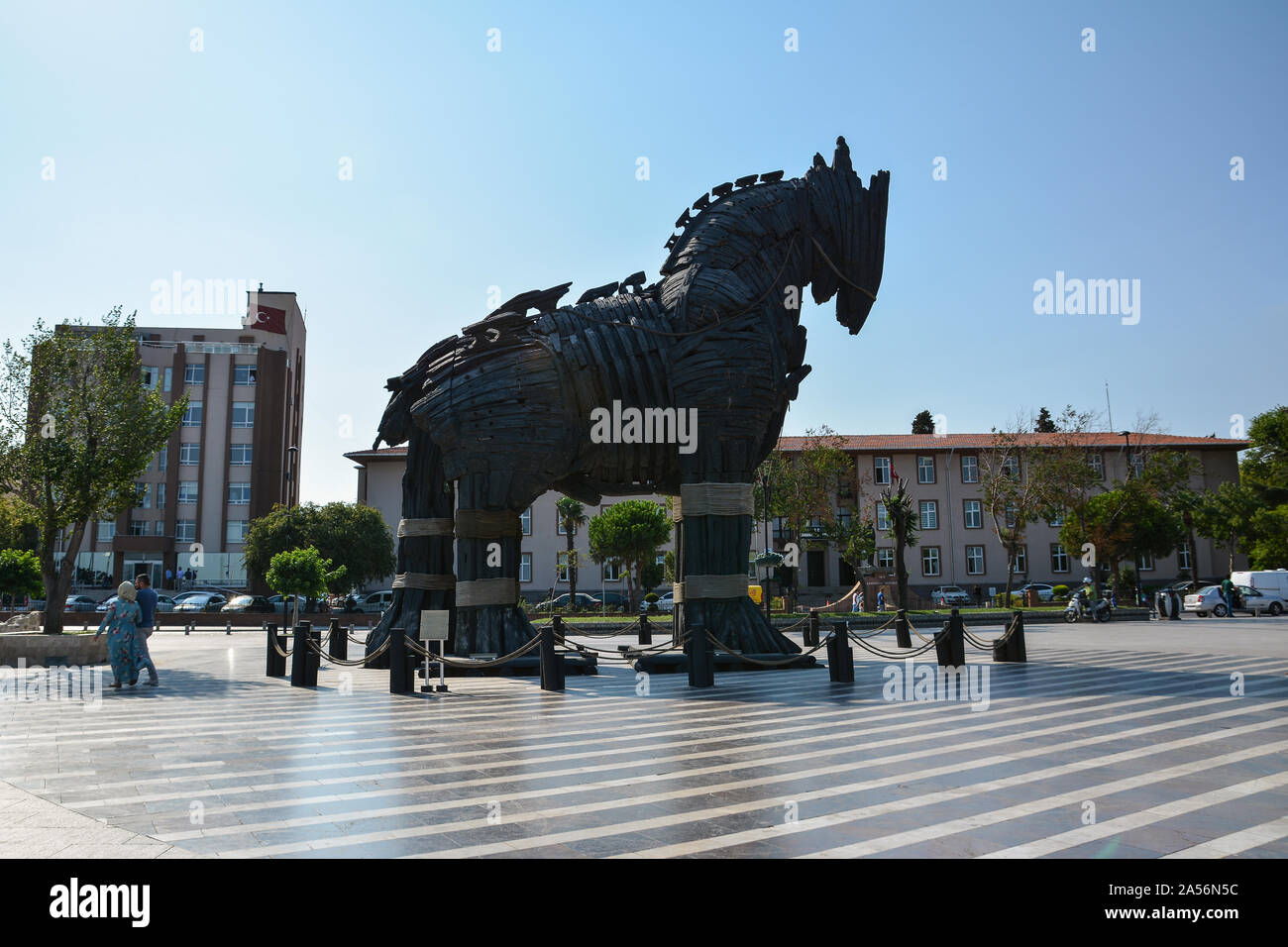 CANAKKALE, TURCHIA - Agosto 14, 2017: Replica del cavallo di Troia nella città di Canakkale, Turchia. Foto Stock