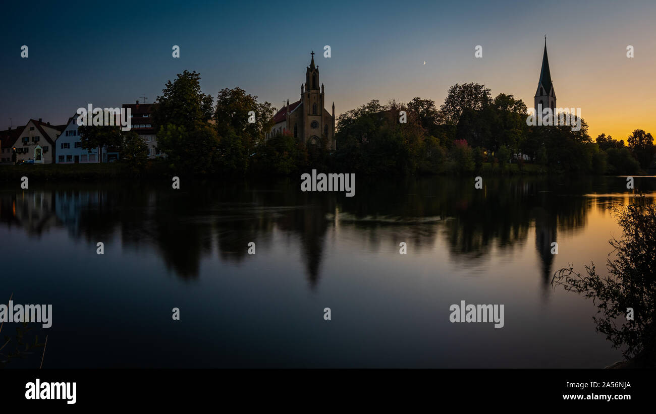 Tramonto al fiume Neckar, Rottenburg am Neckar / Germania Foto Stock