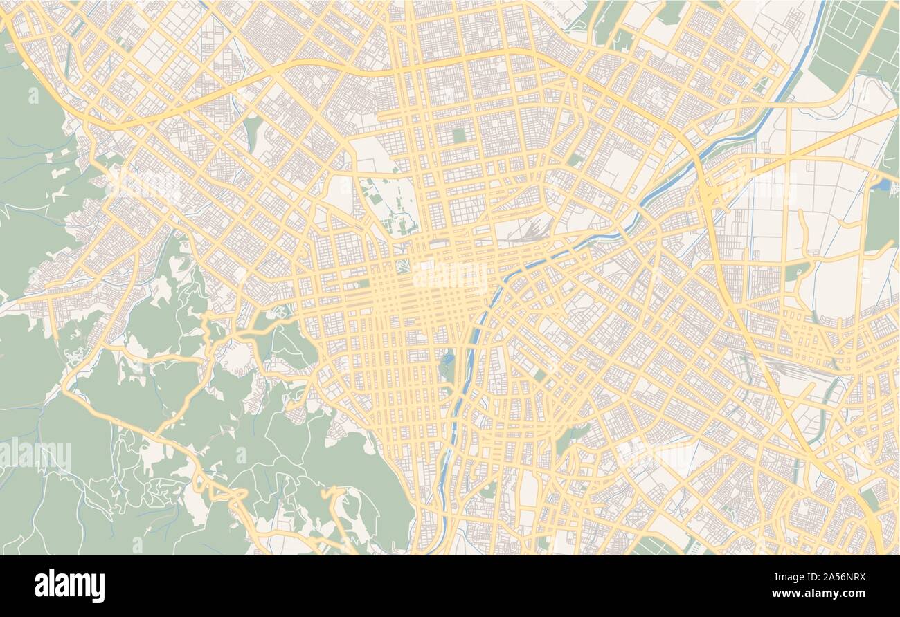 Versione stampabile cartina stradale di Sapporo, prefettura di Hokkaido, Giappone. Mappa modello per uso aziendale. Illustrazione Vettoriale