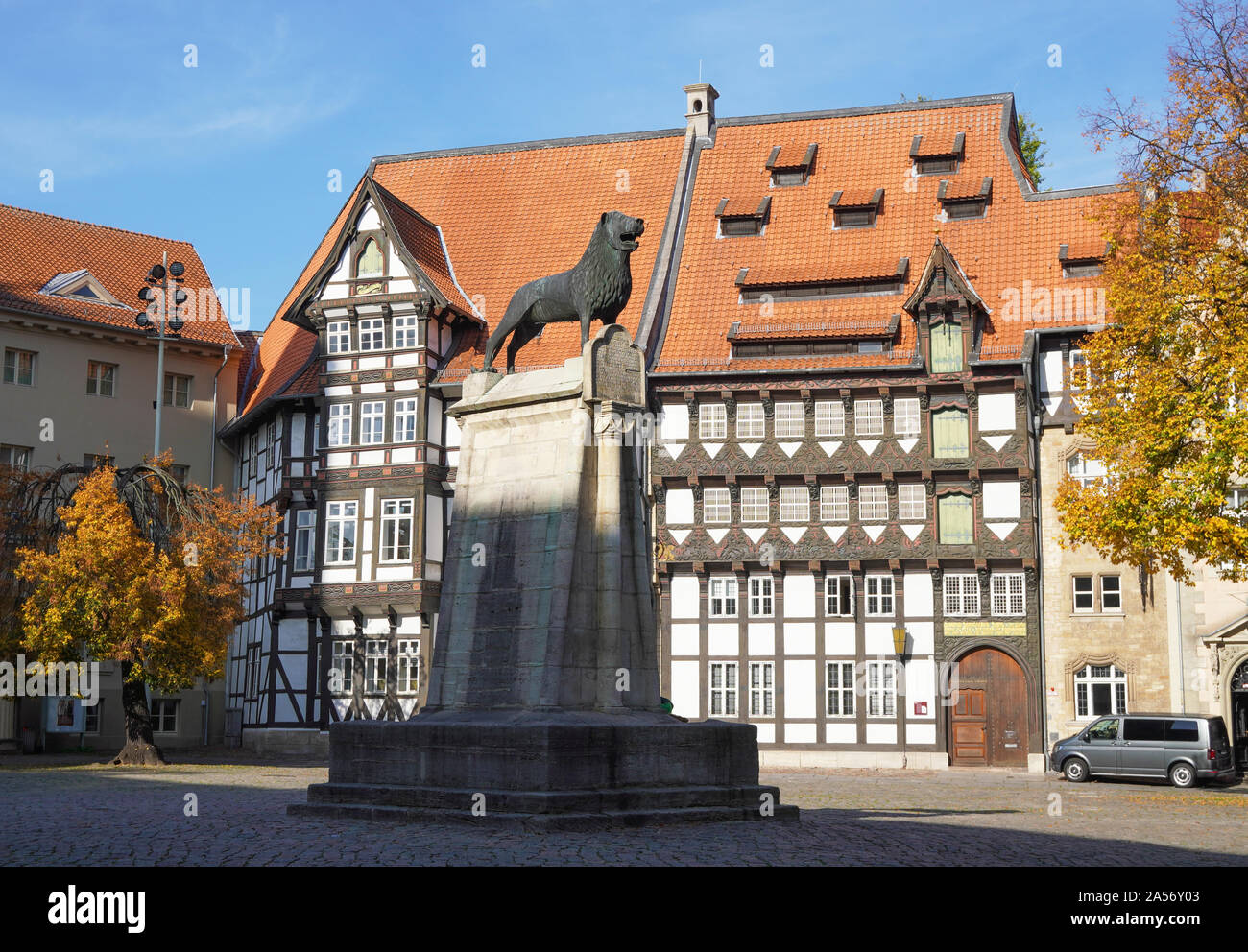 Brunswick Lion Monument situato in piazza Burgplatz a Braunschweig Germania Foto Stock