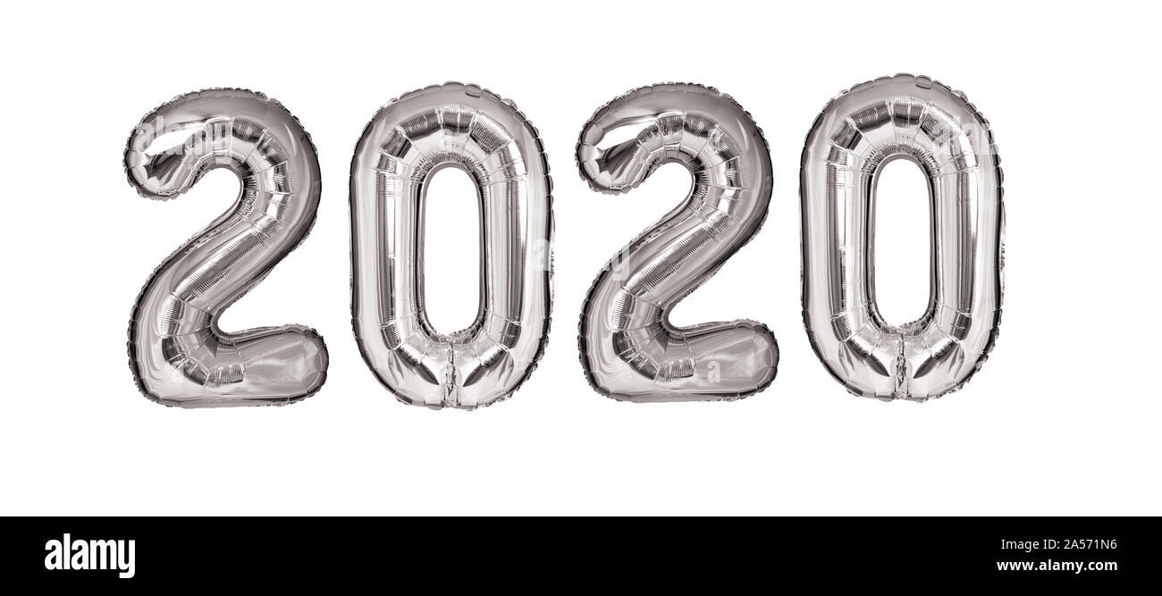 Anno Nuovo 2020 palloncini argentati isolato Foto Stock