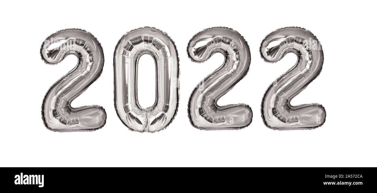Anno Nuovo 2022 palloncini argentati isolato Foto Stock