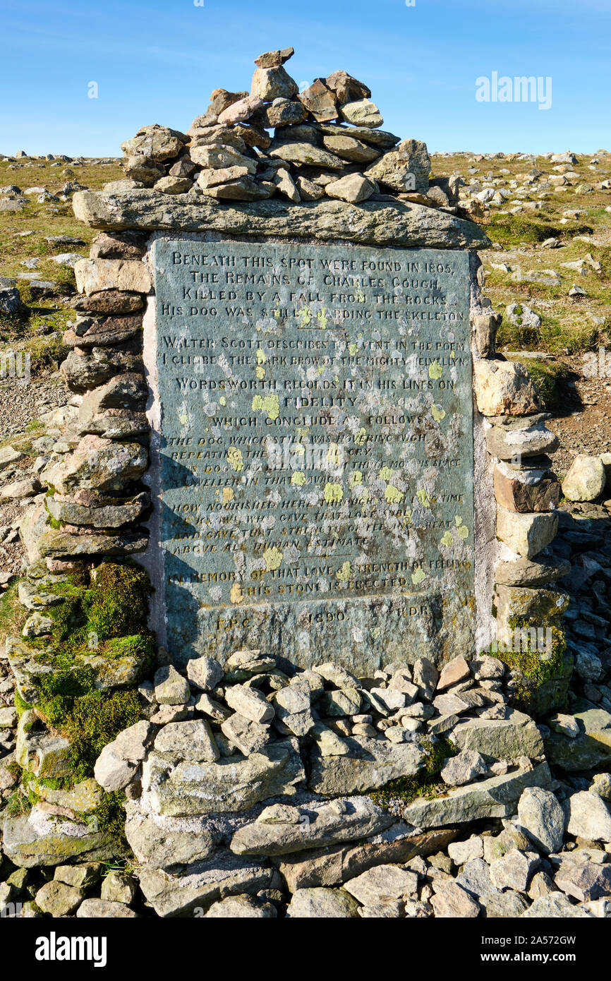 Memoriale di Charles Gough su Helvellyn, Lake District, Cumbria Foto Stock