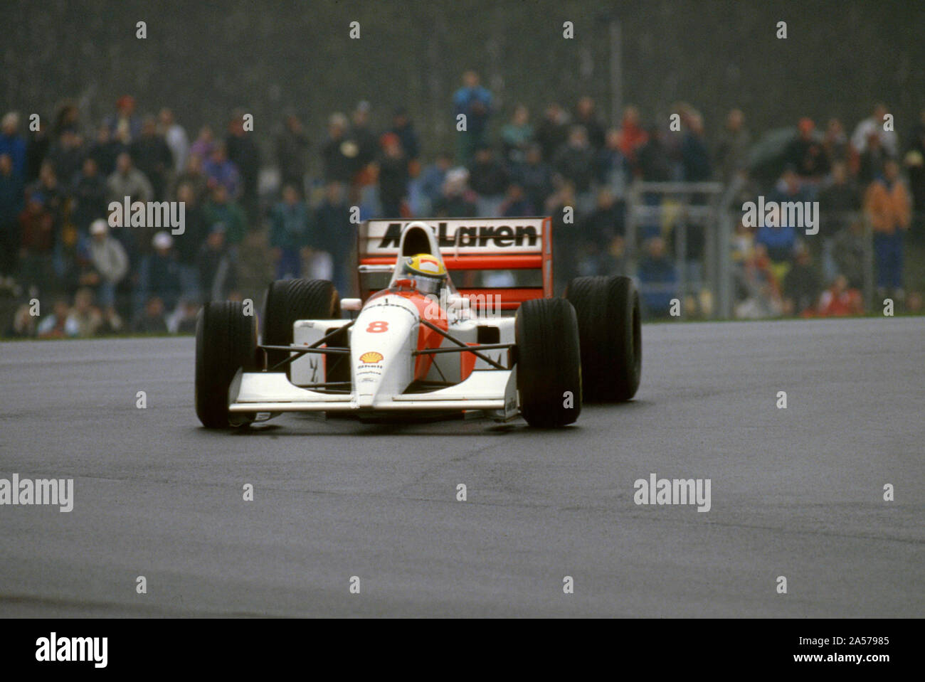 McLaren MP4-8, Ayrton Senna 1993 Grand Prix Europeo a Donington. Foto Stock
