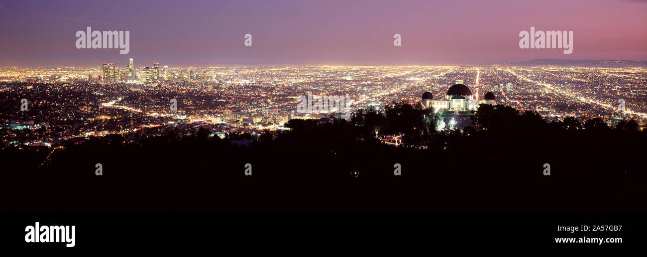 Vista aerea di un paesaggio urbano, Parco Osservatorio Griffith, Los Angeles, California, Stati Uniti d'America Foto Stock