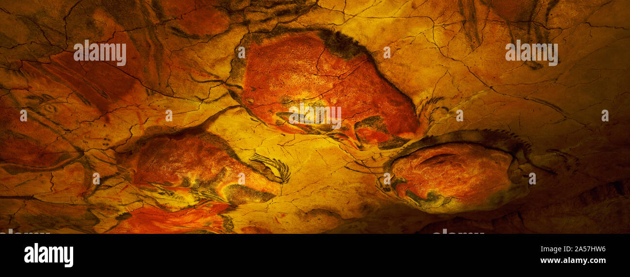 Dipinti del paleolitico, Grotta di Altamira, Santillana del Mar, Cantabria, SPAGNA Foto Stock
