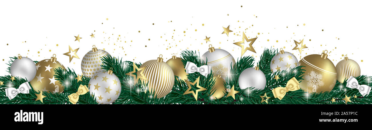 Le palle di Natale disegno astratto oro e glitter banner Foto Stock