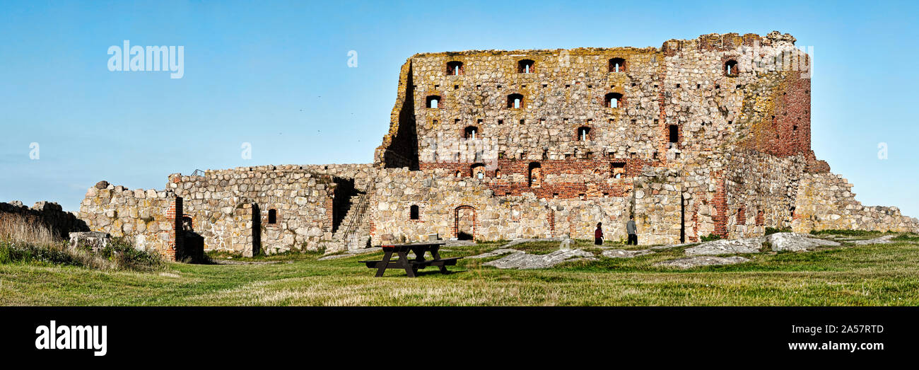 Rovine del abbandonato Castello Hammershus, isola di Bornholm, Danimarca Foto Stock