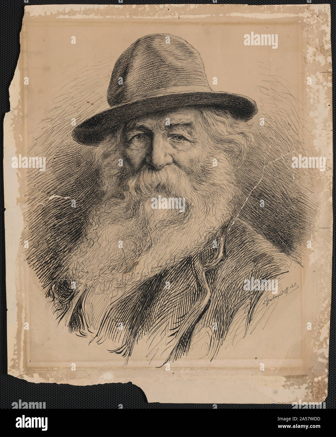 [Walt Whitman, testa e spalle ritratto, indossando hat] / V. Gribayédoff del. Creatore(s): Gribayédoff, valeriana, artista Data di creazione/Pubblicato: [ca. 1870] Media: 1 disegni : inchiostro. Numero di riproduzione: LC-DIG-ppmsca-07544 (file digitali originali da stampare) Diritti Advisory: No restrizioni note di pubblicazione. Il numero di chiamata: lotto 12017, la casella 10 [elemento] [P&P] Repository: la Biblioteca del Congresso di stampe e fotografie Division Washington, D.C. 20540 USA Illus. in: La illustrato americano, v. 1, n. 9 (1890 aprile 19), il coperchio. Foto Stock