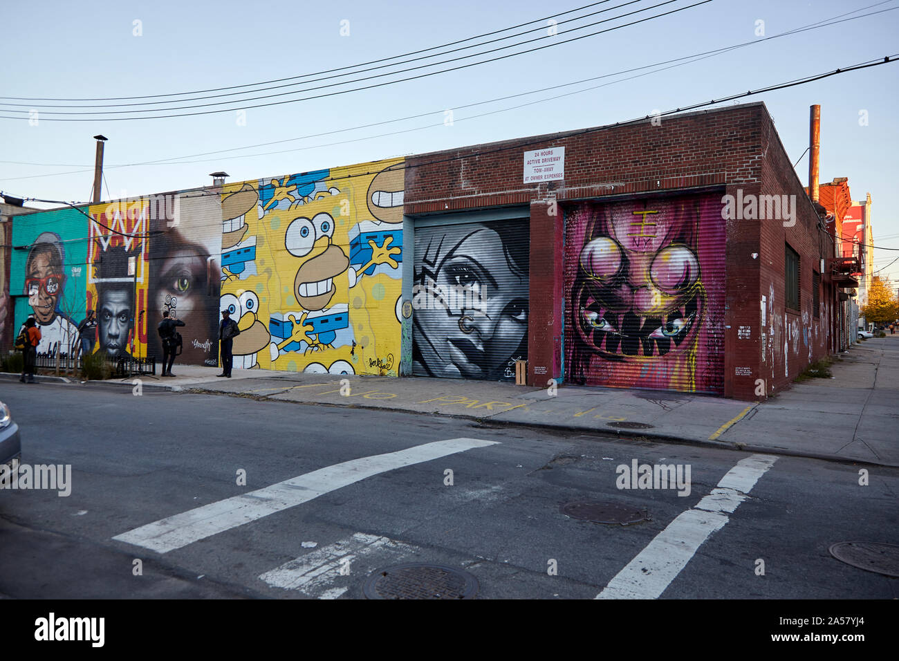 Graffiti in Bushwick di Brooklyn a New York. Questa zona è soggetto a rapidi cambiamenti e gentrification. Foto Stock