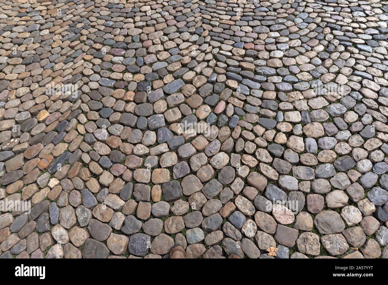 Marciapiede con piccole pietre di basalto, Freiburg, Baden-Württemberg, Germania Foto Stock