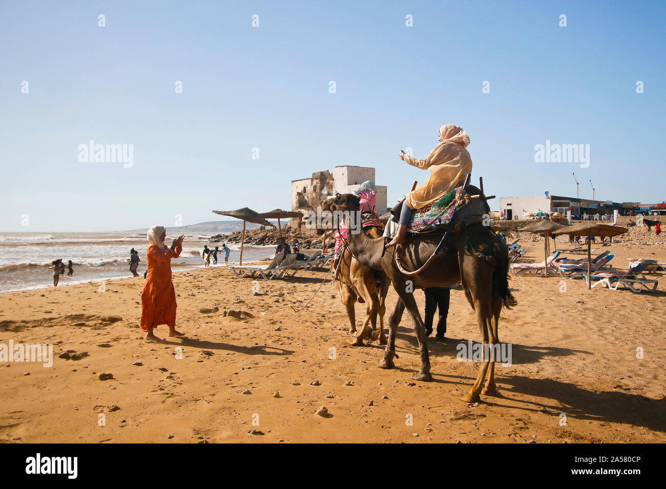 La spiaggia di Sidi Kaouki vicino a Essaouira. Il Marocco Foto Stock