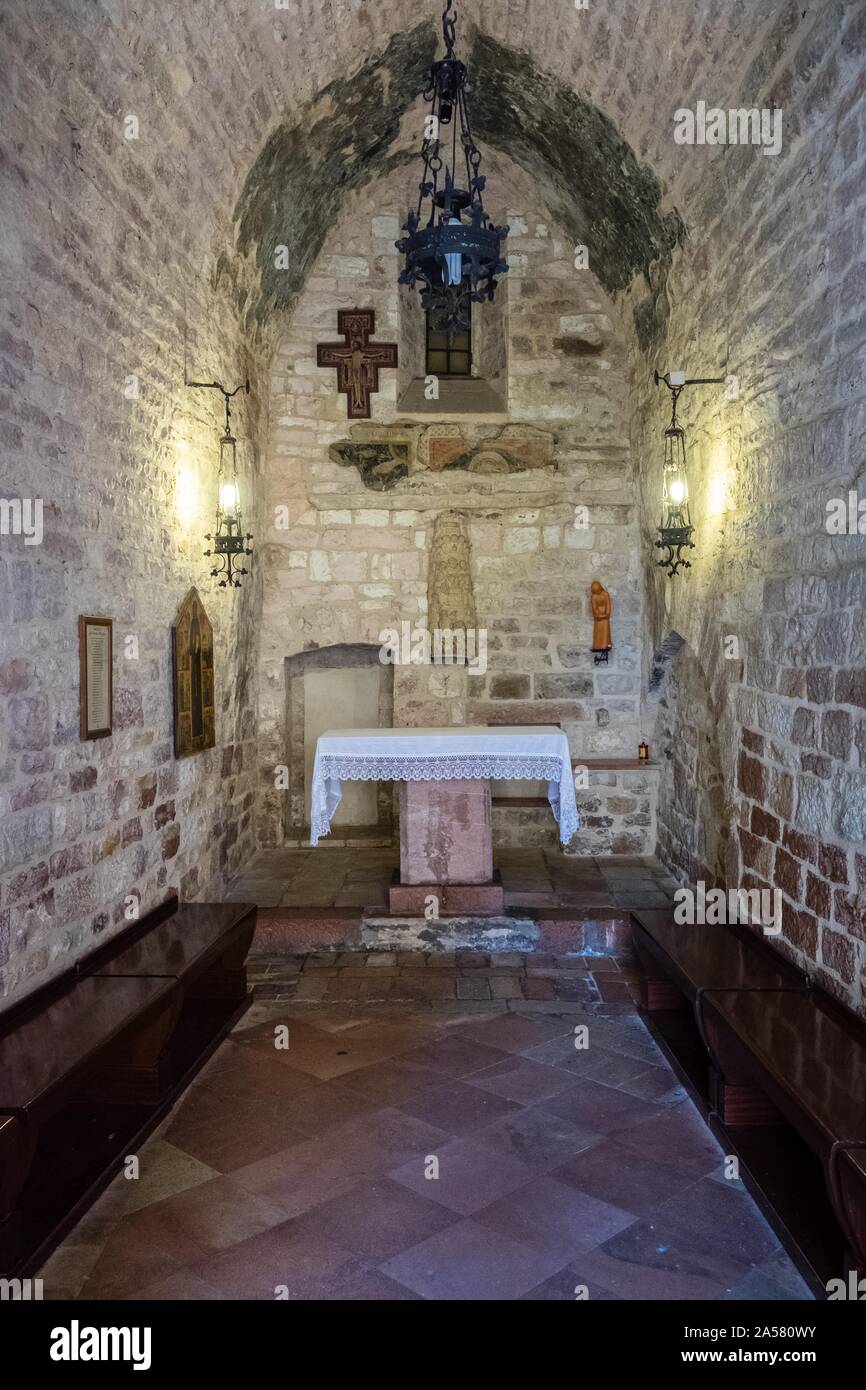 Cappella di San Francesco Piccolino, luogo di nascita di San Francesco, Assisi, Provincia di Perugia, Umbria, Italia Foto Stock