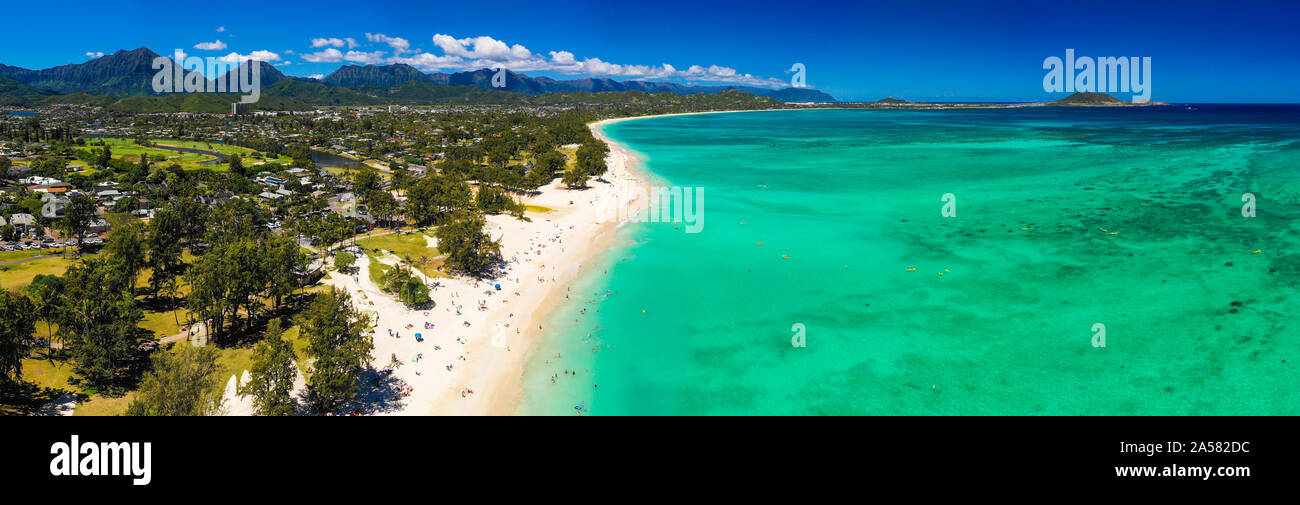 Vista aerea di tropicale Kailua Beach, Kailua, Oahu, isole Hawaii, STATI UNITI D'AMERICA Foto Stock